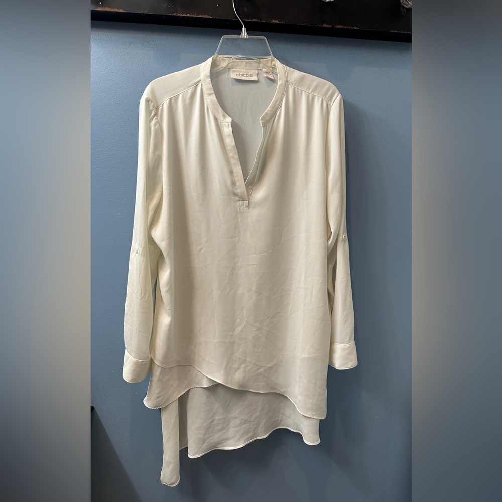 Chico's tunic blouse asymmetrical dressy size 2 (Size Large) Ivory Cream Chicos